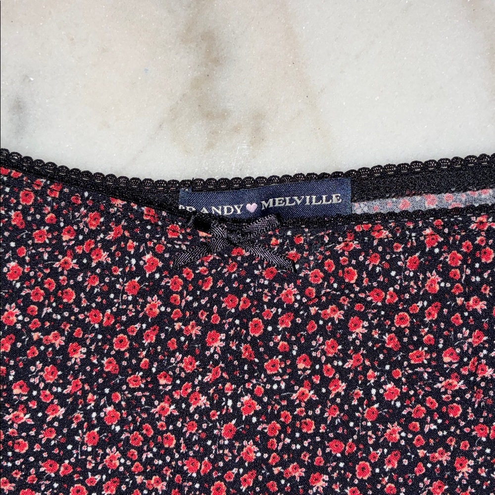 Brandy Melville Black and Red Floral Mini Skirt